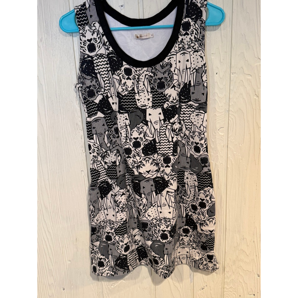 Maria Filo Tank Top Women's Black and White Tiger Print M